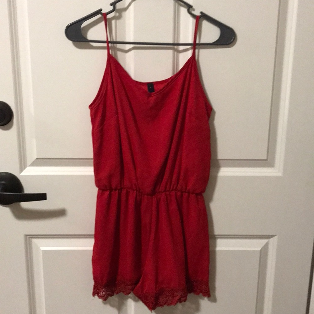 small red lace romper from dillards